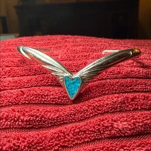 Sterling Silver Turquoise Inlay Cuff Bracelet 13g Hallmarked 925